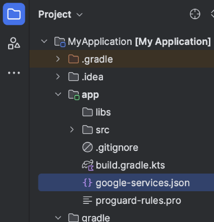 Firebase Console screenshot showing how to add Android App to the project