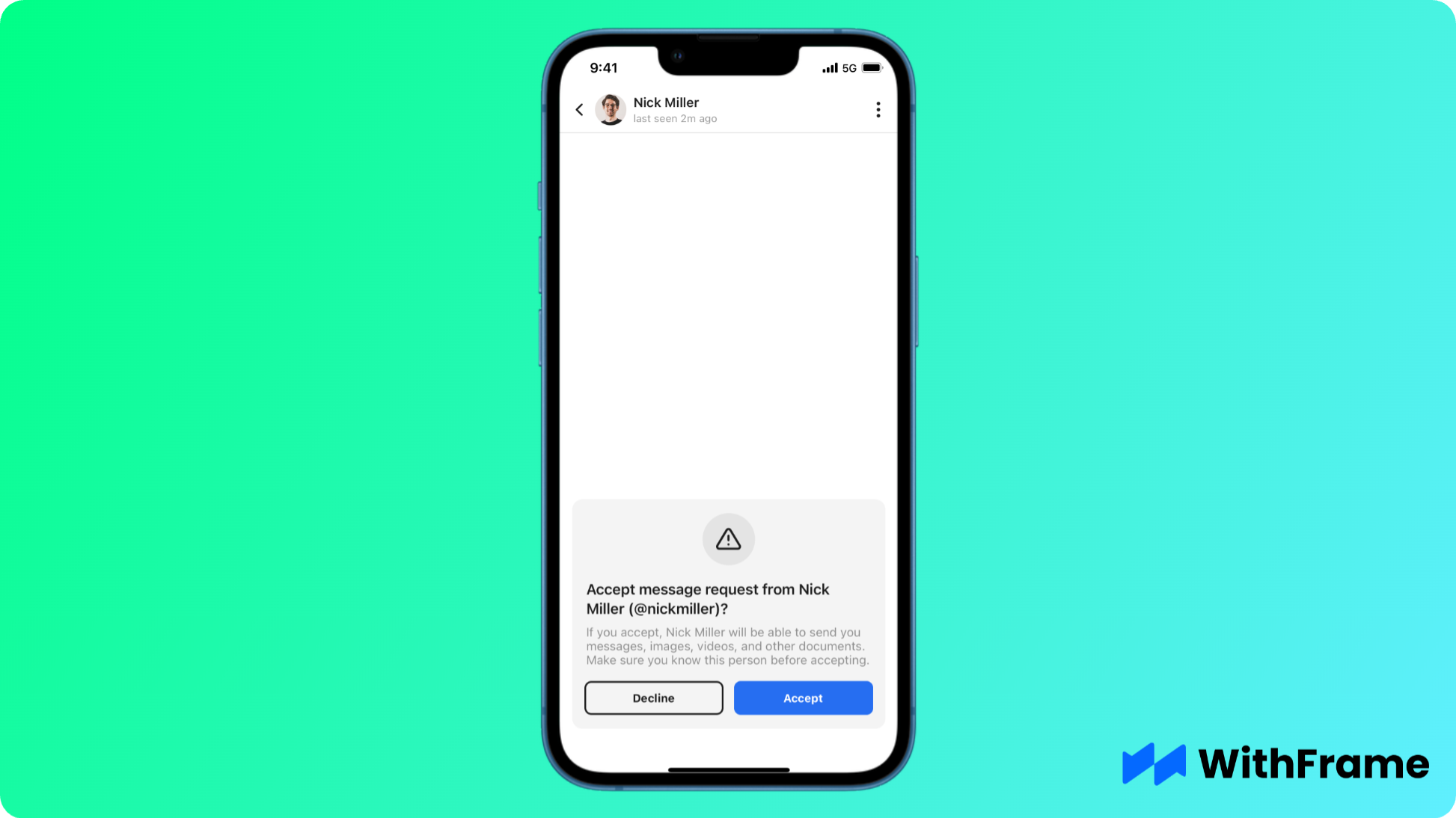 WithFrame react native chat component with alert requesting to send messages