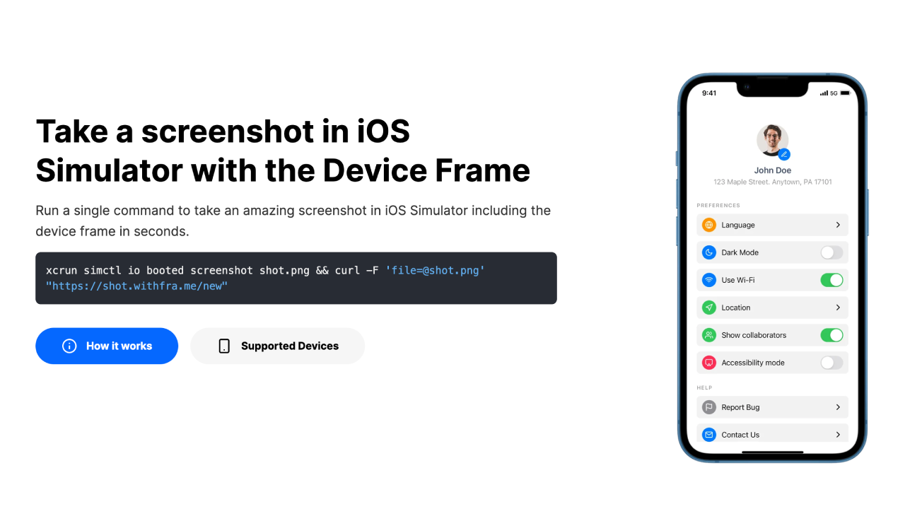 Take a screenshot in iOS Simulator with Device Frame WithFrame