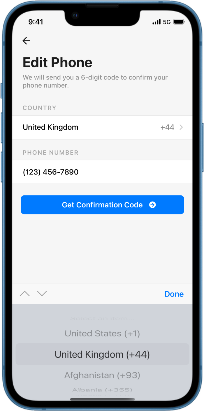 iOS preview for Full-Width Phone Number Input with Country Picker